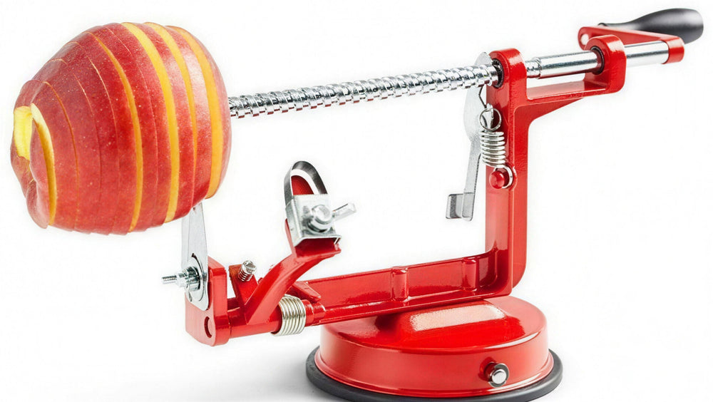 Apple spiral-sliced on the shaft
